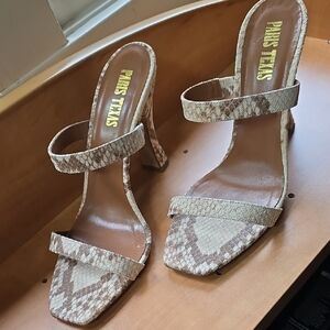 Paris Texas Cream Snake Print Heels Size 10